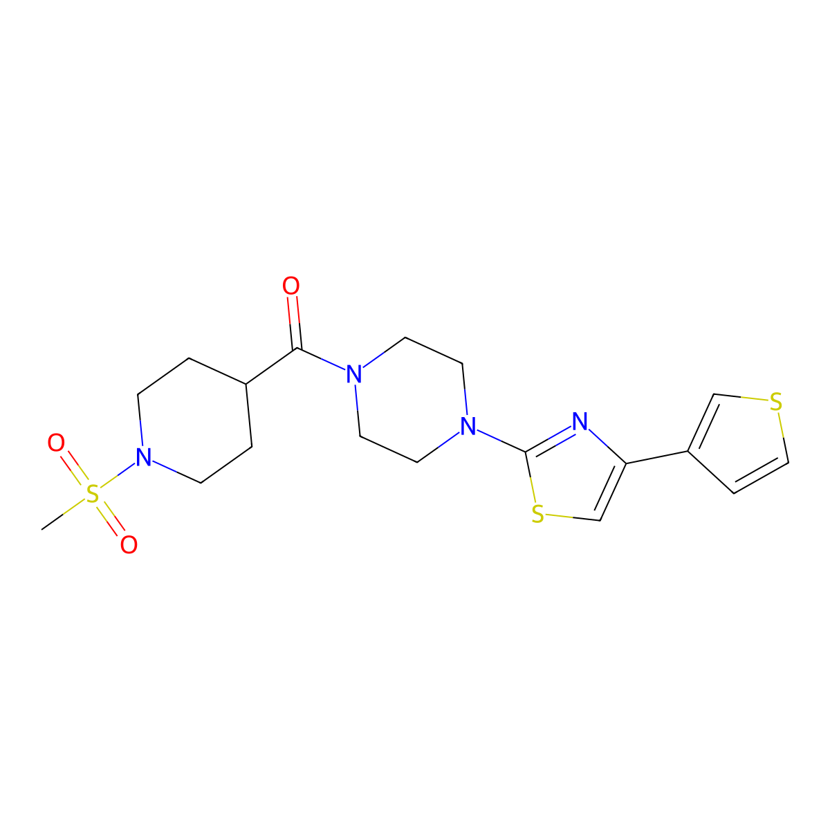 (1-(Methylsulfonyl)piperidin-4-yl)(4-(4-(thiophen-3-yl)thiazol-2-yl)piperazin-1-yl)methanone molecular structure, CAS 1448045-89-3