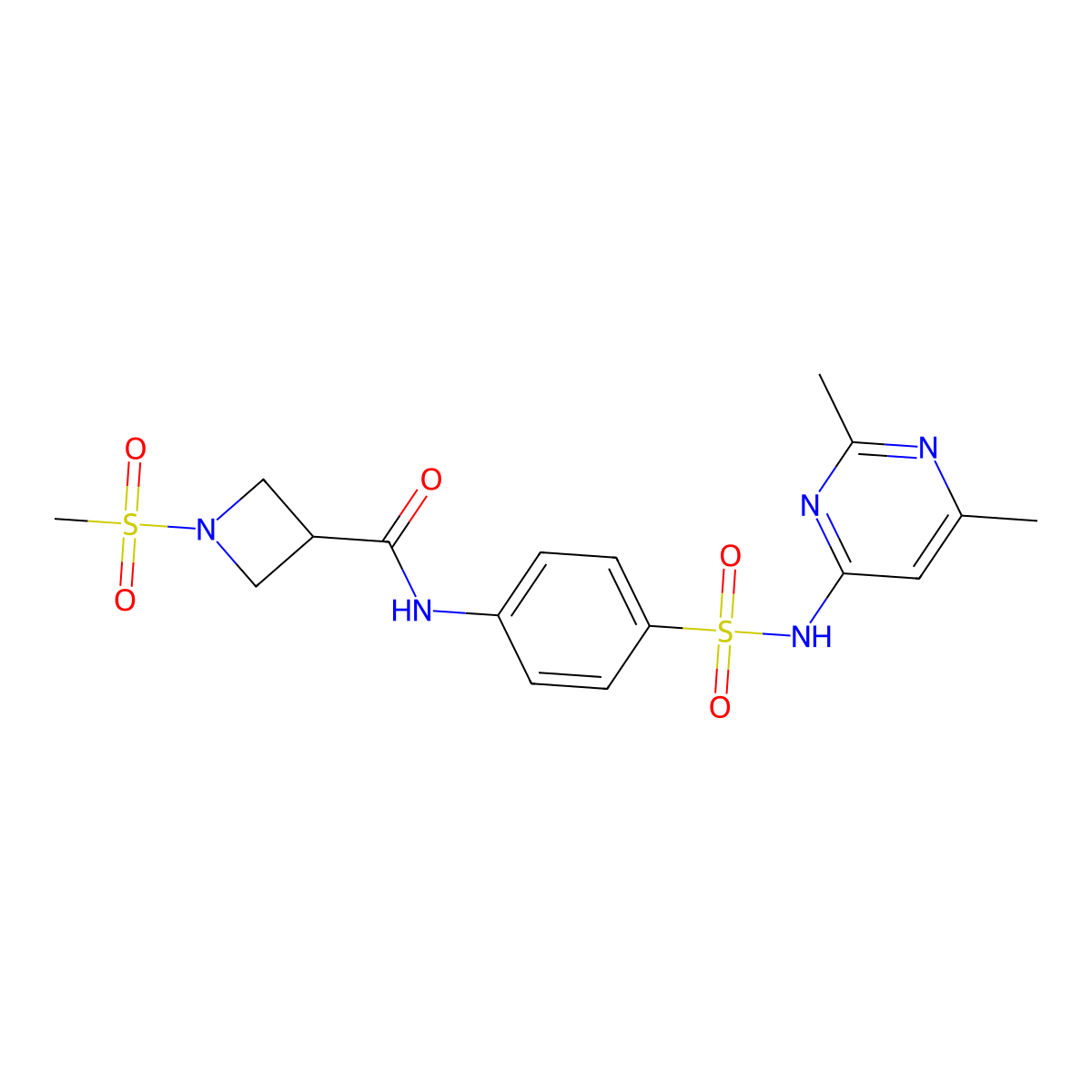 N-(4-(N-(2,6-dimethylpyrimidin-4-yl)sulfamoyl)phenyl)-1-(methylsulfonyl)azetidine-3-carboxamide molecular structure, CAS 1448045-92-8