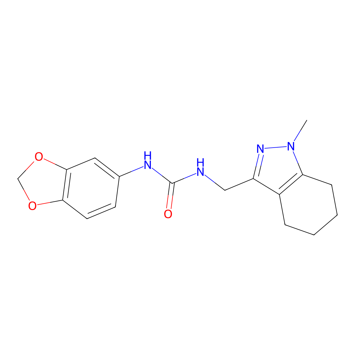 1-(benzo[d][1,3]dioxol-5-yl)-3-((1-methyl-4,5,6,7-tetrahydro-1H-indazol-3-yl)methyl)urea molecular structure, CAS 1448045-96-2