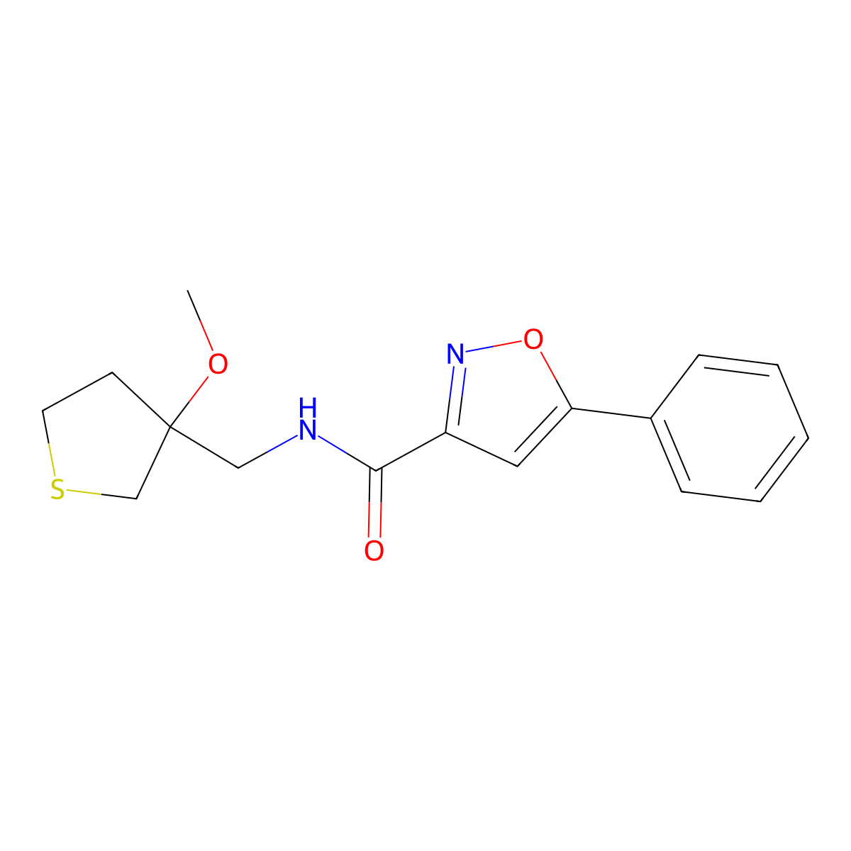 N-((3-methoxytetrahydrothiophen-3-yl)methyl)-5-phenylisoxazole-3-carboxamide molecular structure, CAS 1448045-98-4
