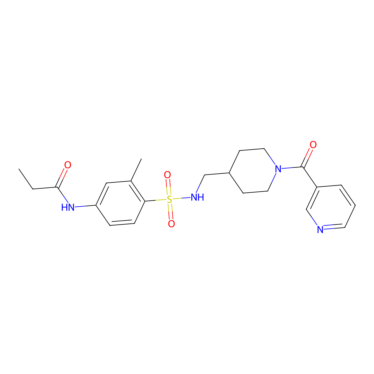 N-(3-methyl-4-(N-((1-nicotinoylpiperidin-4-yl)methyl)sulfamoyl)phenyl)propionamide molecular structure, CAS 1448045-99-5