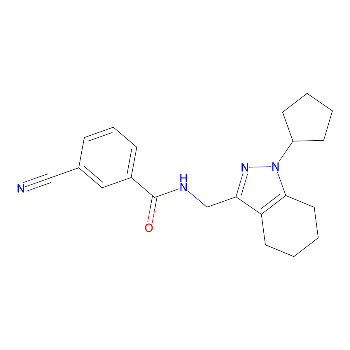 3-cyano-N-[(1-cyclopentyl-4,5,6,7-tetrahydro-1H-indazol-3-yl)methyl]benzamide molecular structure, CAS 1448046-02-3