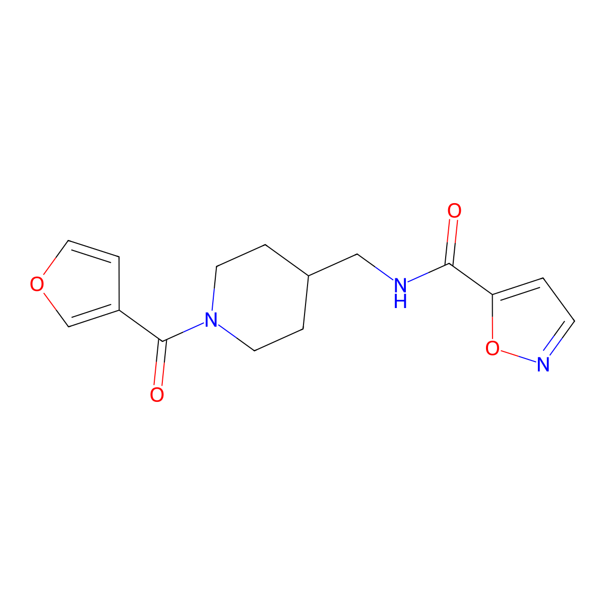 N-((1-(furan-3-carbonyl)piperidin-4-yl)methyl)isoxazole-5-carboxamide molecular structure, CAS 1448046-03-4