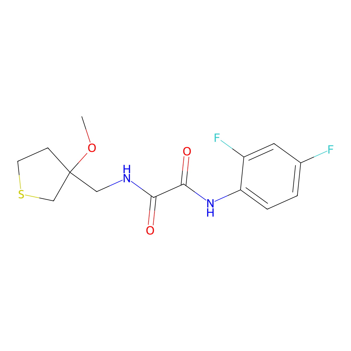 N1-(2,4-difluorophenyl)-N2-((3-methoxytetrahydrothiophen-3-yl)methyl)oxalamide molecular structure, CAS 1448046-04-5