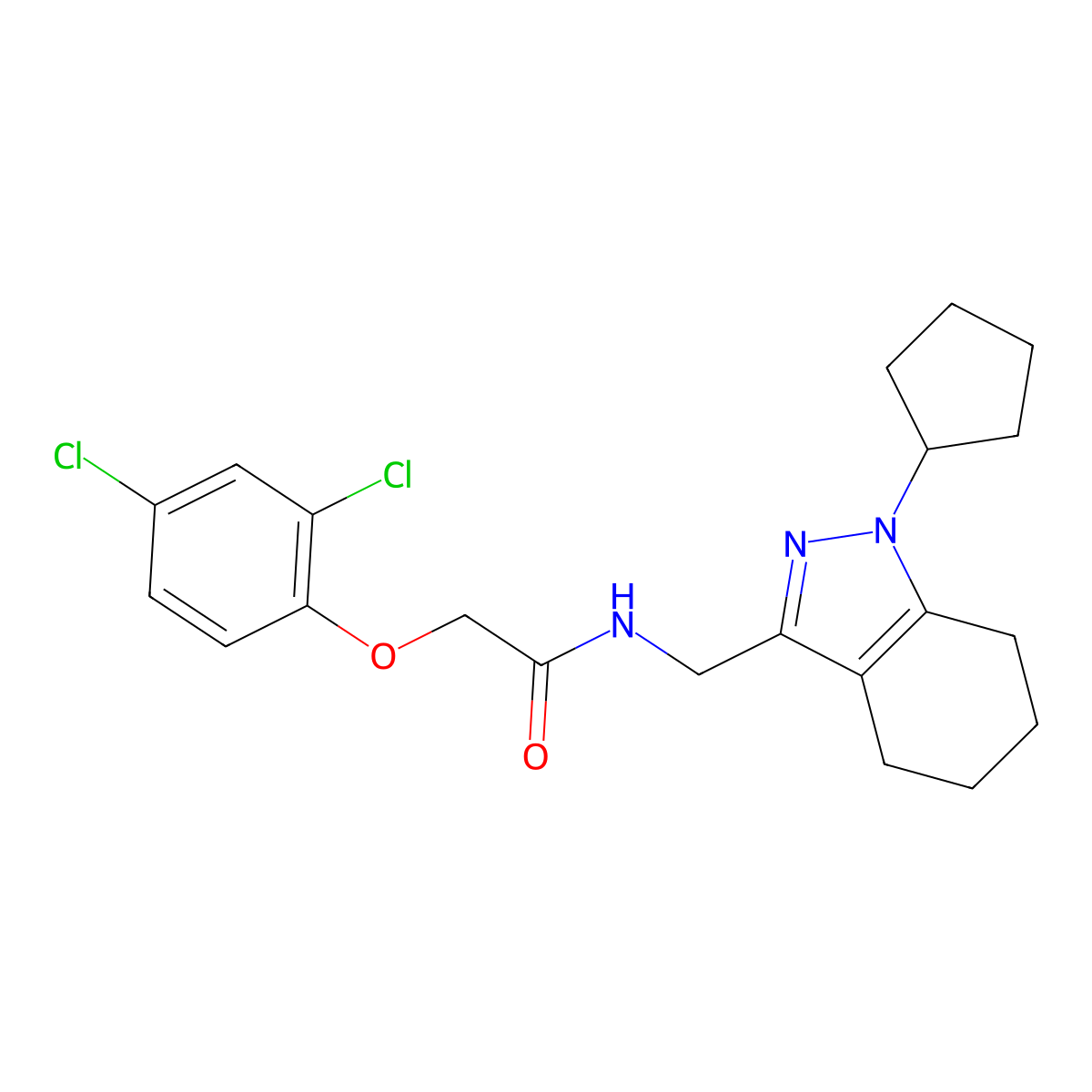 N-((1-cyclopentyl-4,5,6,7-tetrahydro-1H-indazol-3-yl)methyl)-2-(2,4-dichlorophenoxy)acetamide molecular structure, CAS 1448046-06-7