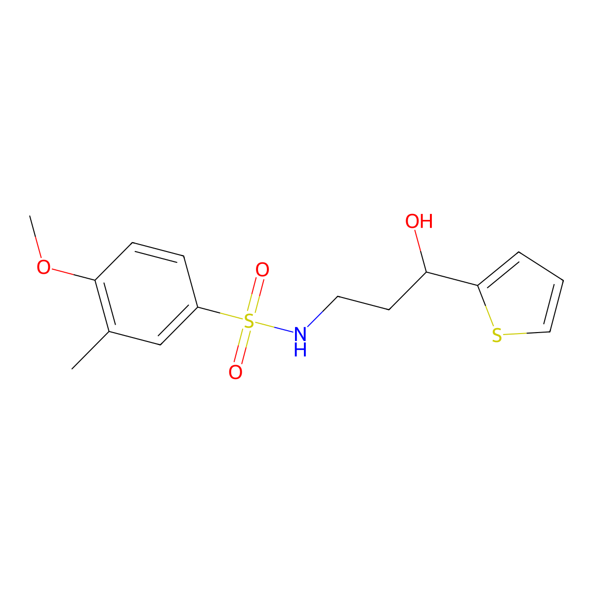 N-(3-hydroxy-3-(thiophen-2-yl)propyl)-4-methoxy-3-methylbenzenesulfonamide molecular structure, CAS 1448046-08-9