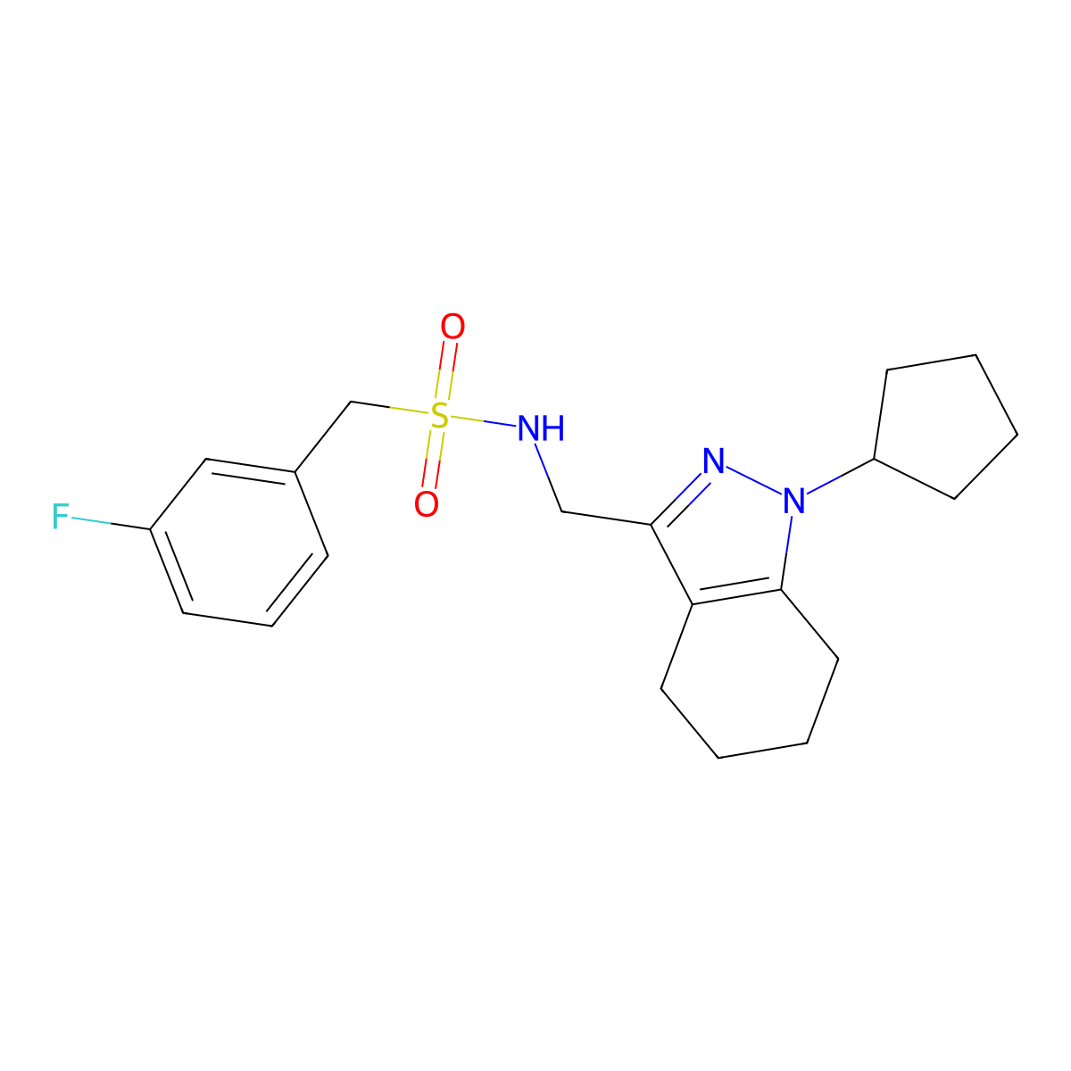 N-[(1-cyclopentyl-4,5,6,7-tetrahydro-1H-indazol-3-yl)methyl]-1-(3-fluorophenyl)methanesulfonamide molecular structure, CAS 1448046-10-3