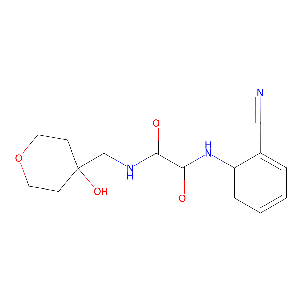 N1-(2-cyanophenyl)-N2-((4-hydroxytetrahydro-2H-pyran-4-yl)methyl)oxalamide molecular structure, CAS 1448046-12-5