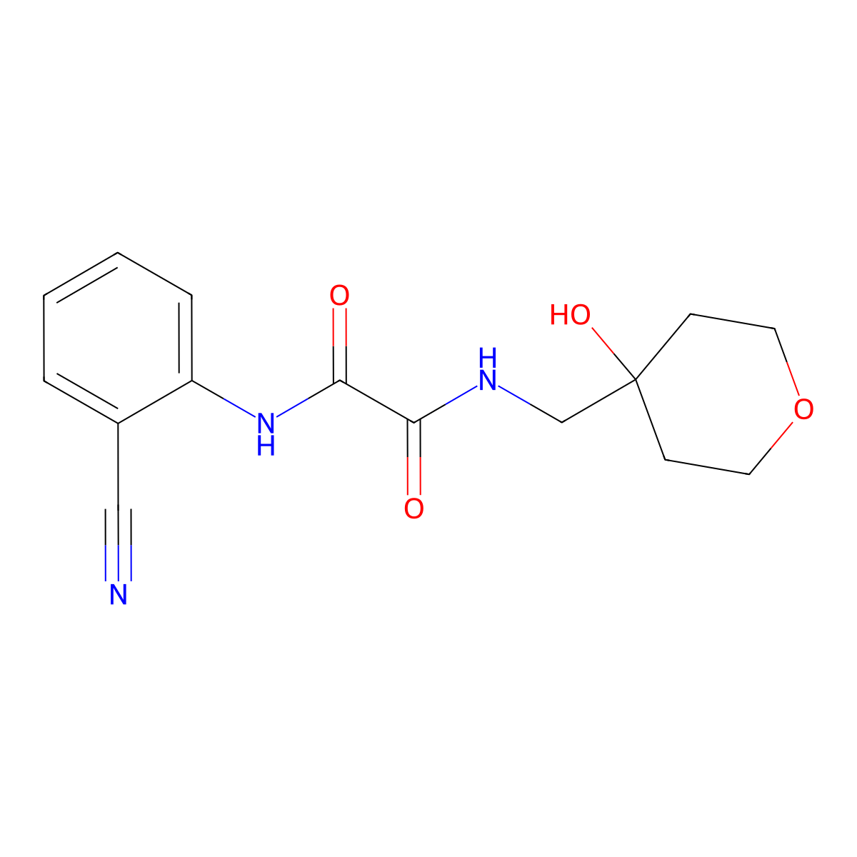 N1-(2-cyanophenyl)-N2-((4-hydroxytetrahydro-2H-pyran-4-yl)methyl)oxalamide molecular structure, CAS 1448046-12-5