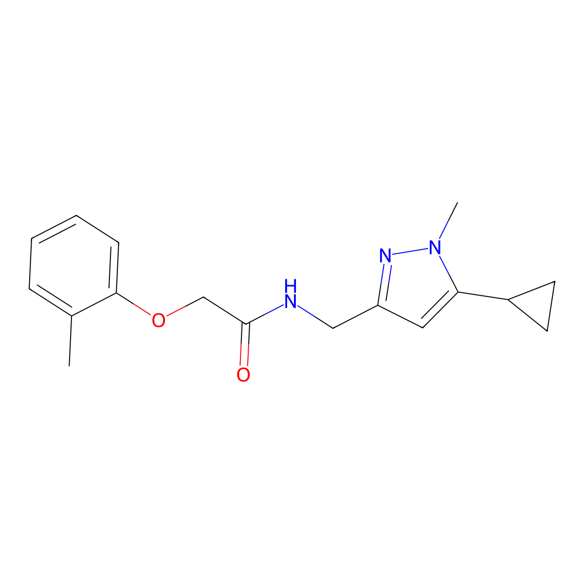 N-((5-cyclopropyl-1-methyl-1H-pyrazol-3-yl)methyl)-2-(o-tolyloxy)acetamide molecular structure, CAS 1448046-13-6