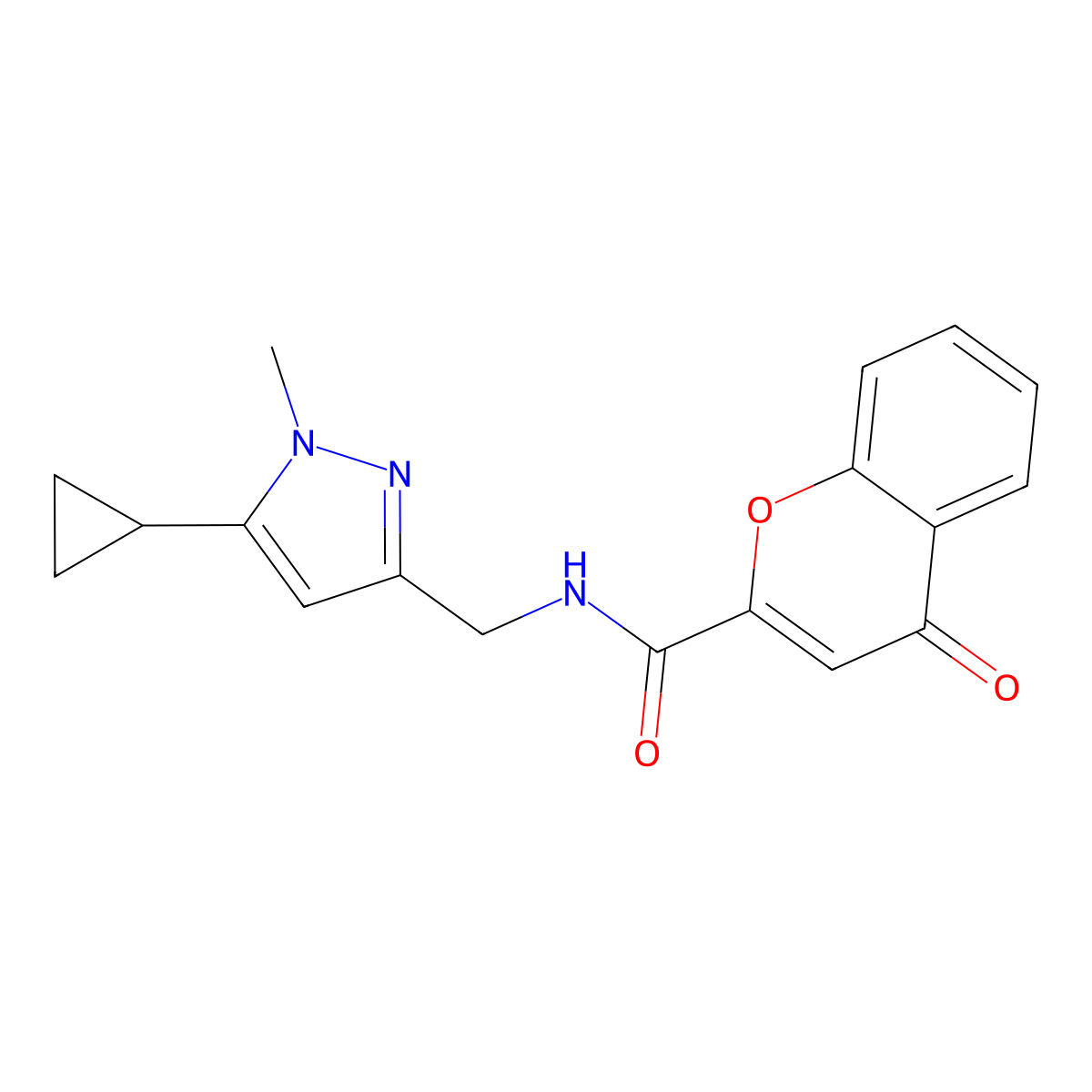 N-[(5-cyclopropyl-1-methyl-1H-pyrazol-3-yl)methyl]-4-oxo-4H-chromene-2-carboxamide molecular structure, CAS 1448046-19-2