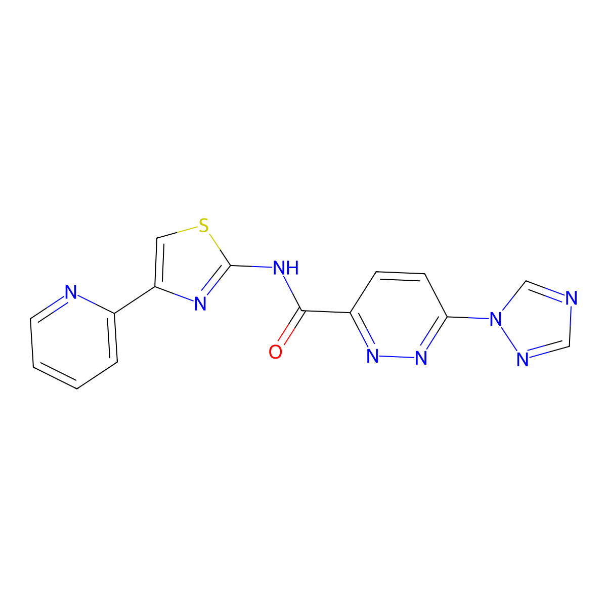 N-(4-(pyridin-2-yl)thiazol-2-yl)-6-(1H-1,2,4-triazol-1-yl)pyridazine-3-carboxamide molecular structure, CAS 1448046-20-5