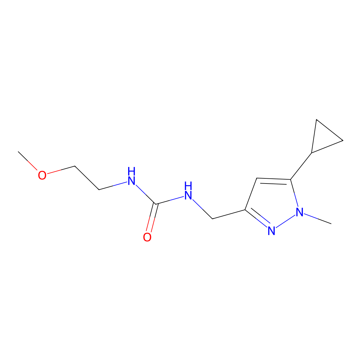 1-[(5-cyclopropyl-1-methyl-1H-pyrazol-3-yl)methyl]-3-(2-methoxyethyl)urea molecular structure, CAS 1448046-21-6