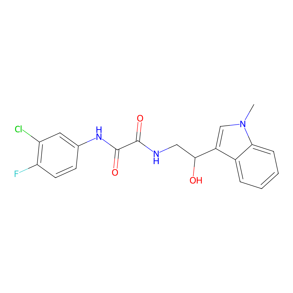 N1-(3-chloro-4-fluorophenyl)-N2-(2-hydroxy-2-(1-methyl-1H-indol-3-yl)ethyl)oxalamide molecular structure, CAS 1448046-23-8
