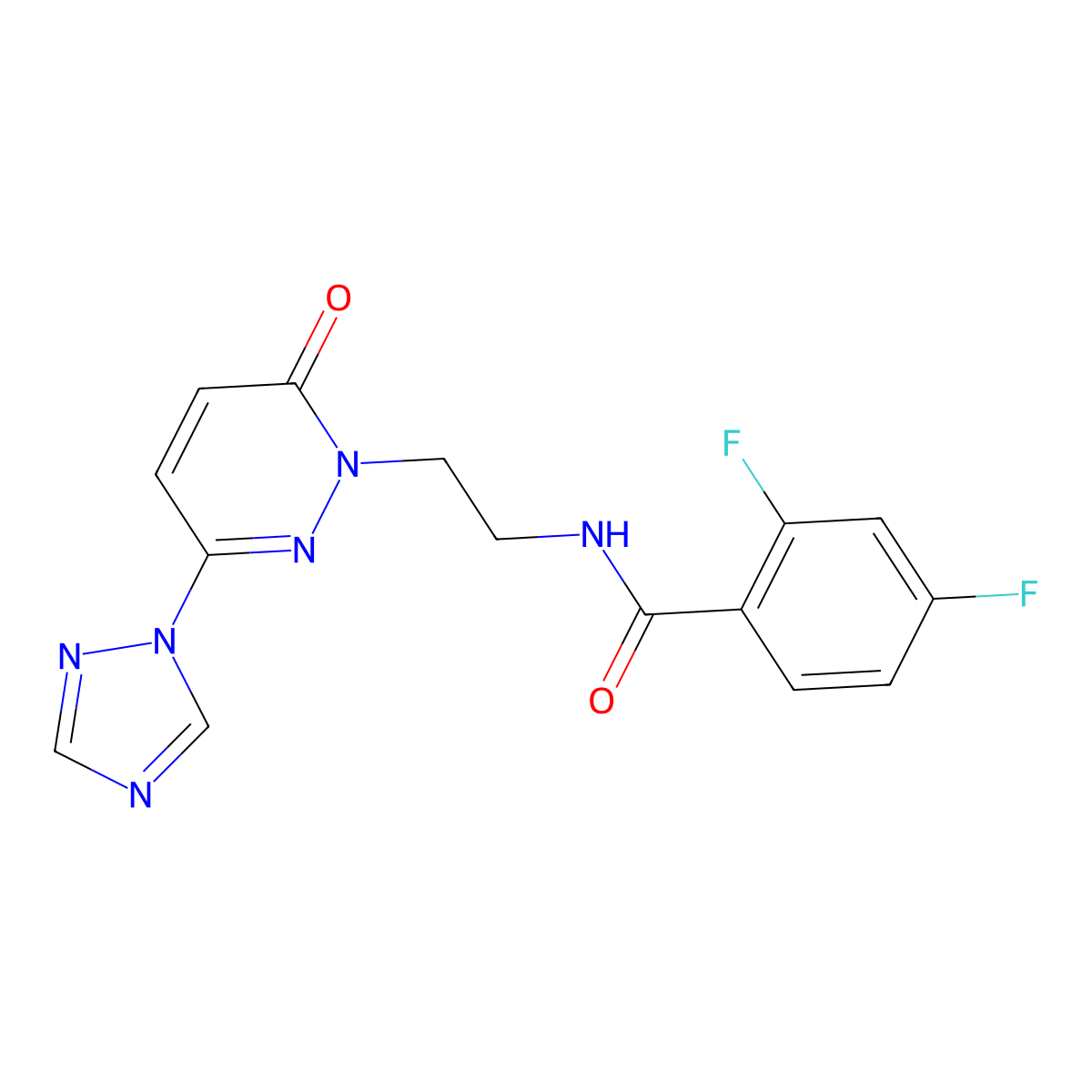 2,4-difluoro-N-(2-(6-oxo-3-(1H-1,2,4-triazol-1-yl)pyridazin-1(6H)-yl)ethyl)benzamide molecular structure, CAS 1448046-28-3