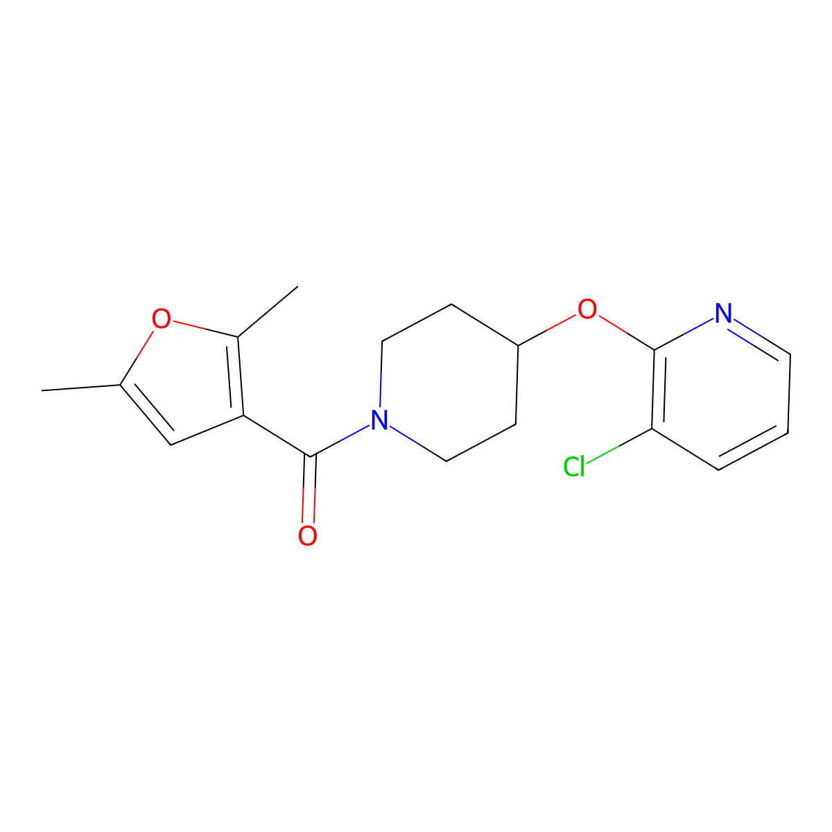 (4-((3-Chloropyridin-2-yl)oxy)piperidin-1-yl)(2,5-dimethylfuran-3-yl)methanone molecular structure, CAS 1448046-30-7