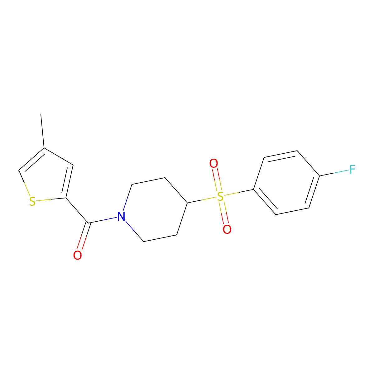(4-((4-Fluorophenyl)sulfonyl)piperidin-1-yl)(4-methylthiophen-2-yl)methanone molecular structure, CAS 1448046-36-3