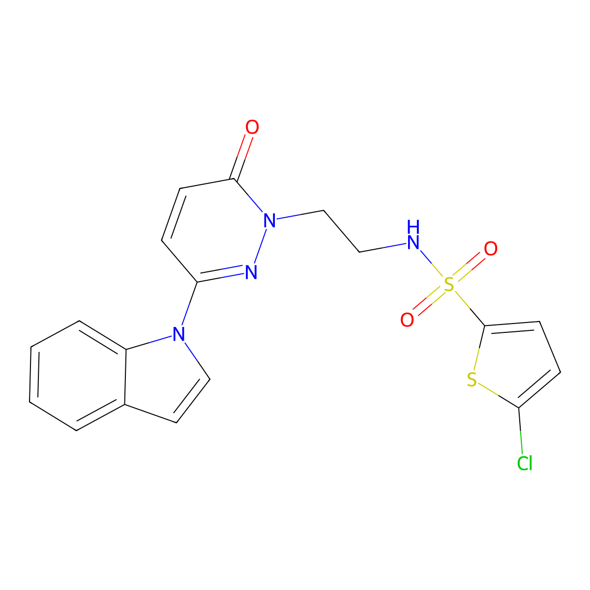 N-(2-(3-(1H-indol-1-yl)-6-oxopyridazin-1(6H)-yl)ethyl)-5-chlorothiophene-2-sulfonamide molecular structure, CAS 1448046-37-4