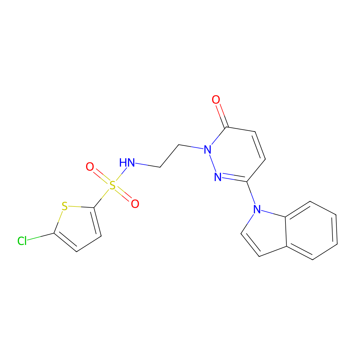 N-(2-(3-(1H-indol-1-yl)-6-oxopyridazin-1(6H)-yl)ethyl)-5-chlorothiophene-2-sulfonamide molecular structure, CAS 1448046-37-4