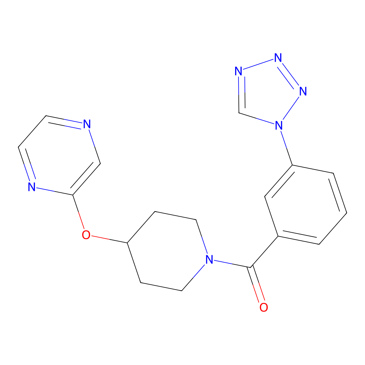 (3-(1H-tetrazol-1-yl)phenyl)(4-(pyrazin-2-yloxy)piperidin-1-yl)methanone molecular structure, CAS 1448046-44-3