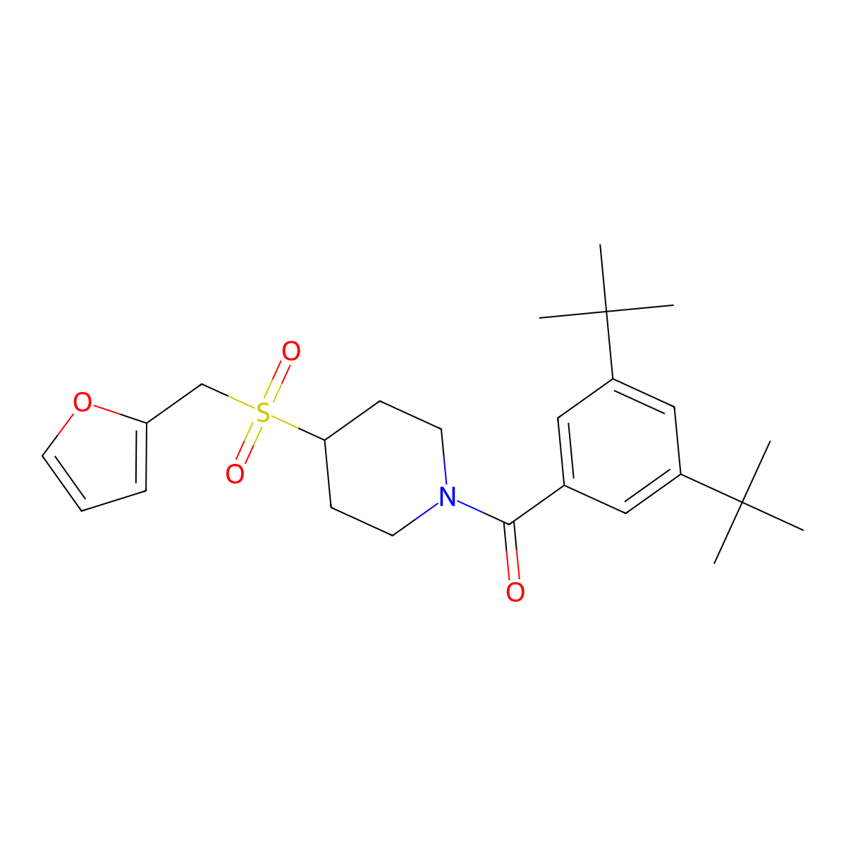 (3,5-Di-tert-butylphenyl)(4-((furan-2-ylmethyl)sulfonyl)piperidin-1-yl)methanone molecular structure, CAS 1448046-47-6