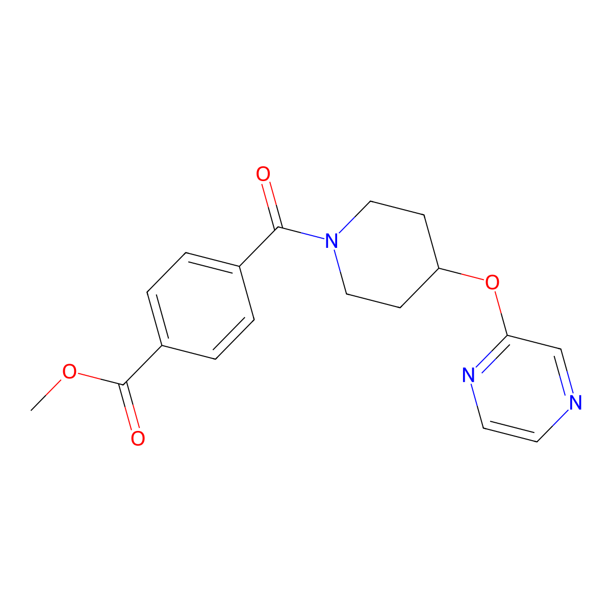 Methyl 4-[4-(pyrazin-2-yloxy)piperidine-1-carbonyl]benzoate molecular structure, CAS 1448046-49-8
