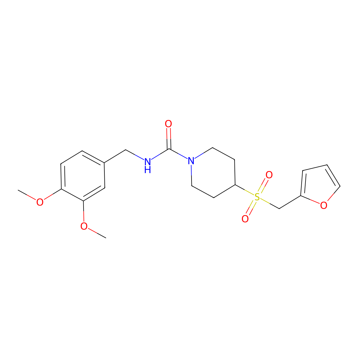 N-(3,4-dimethoxybenzyl)-4-((furan-2-ylmethyl)sulfonyl)piperidine-1-carboxamide molecular structure, CAS 1448046-51-2