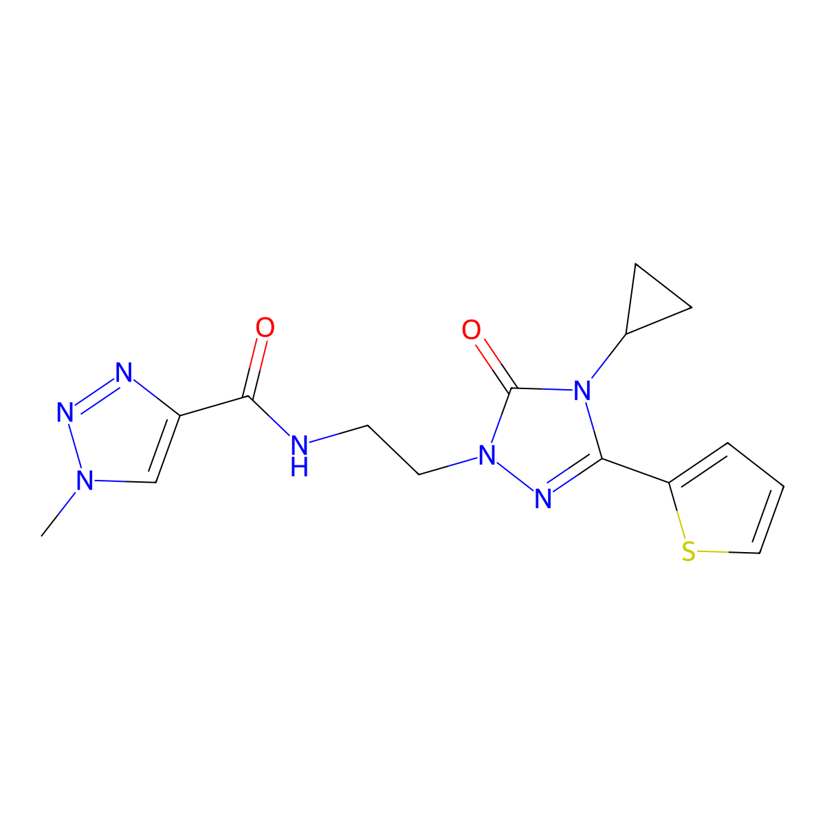 N-{2-[4-cyclopropyl-5-oxo-3-(thiophen-2-yl)-4,5-dihydro-1H-1,2,4-triazol-1-yl]ethyl}-1-methyl-1H-1,2,3-triazole-4-carboxamide molecular structure, CAS 1448046-53-4
