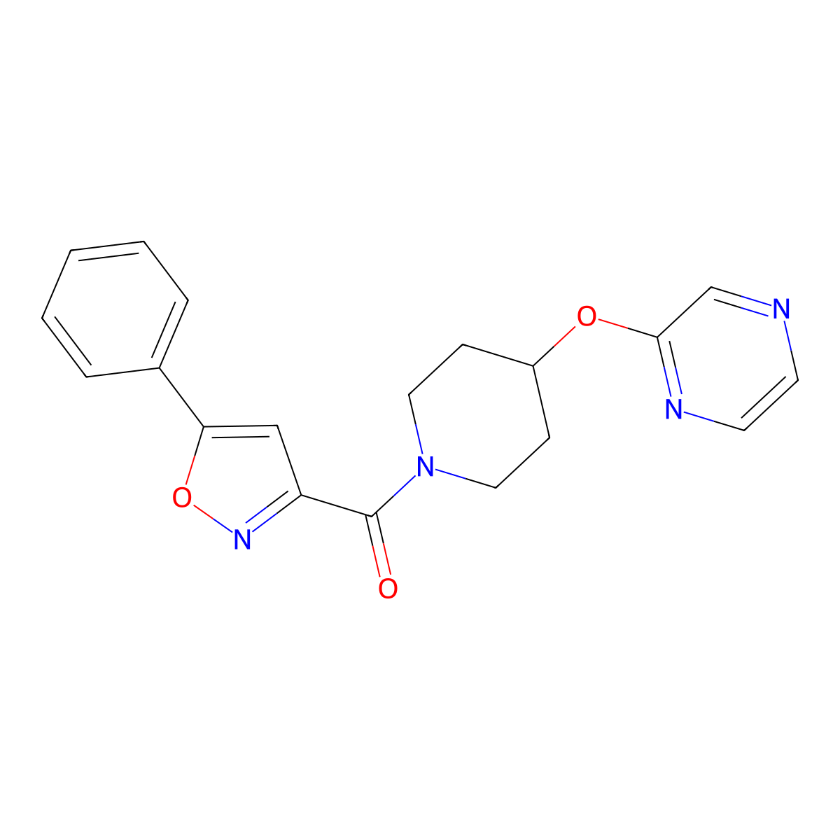 (5-Phenylisoxazol-3-yl)(4-(pyrazin-2-yloxy)piperidin-1-yl)methanone molecular structure, CAS 1448046-54-5