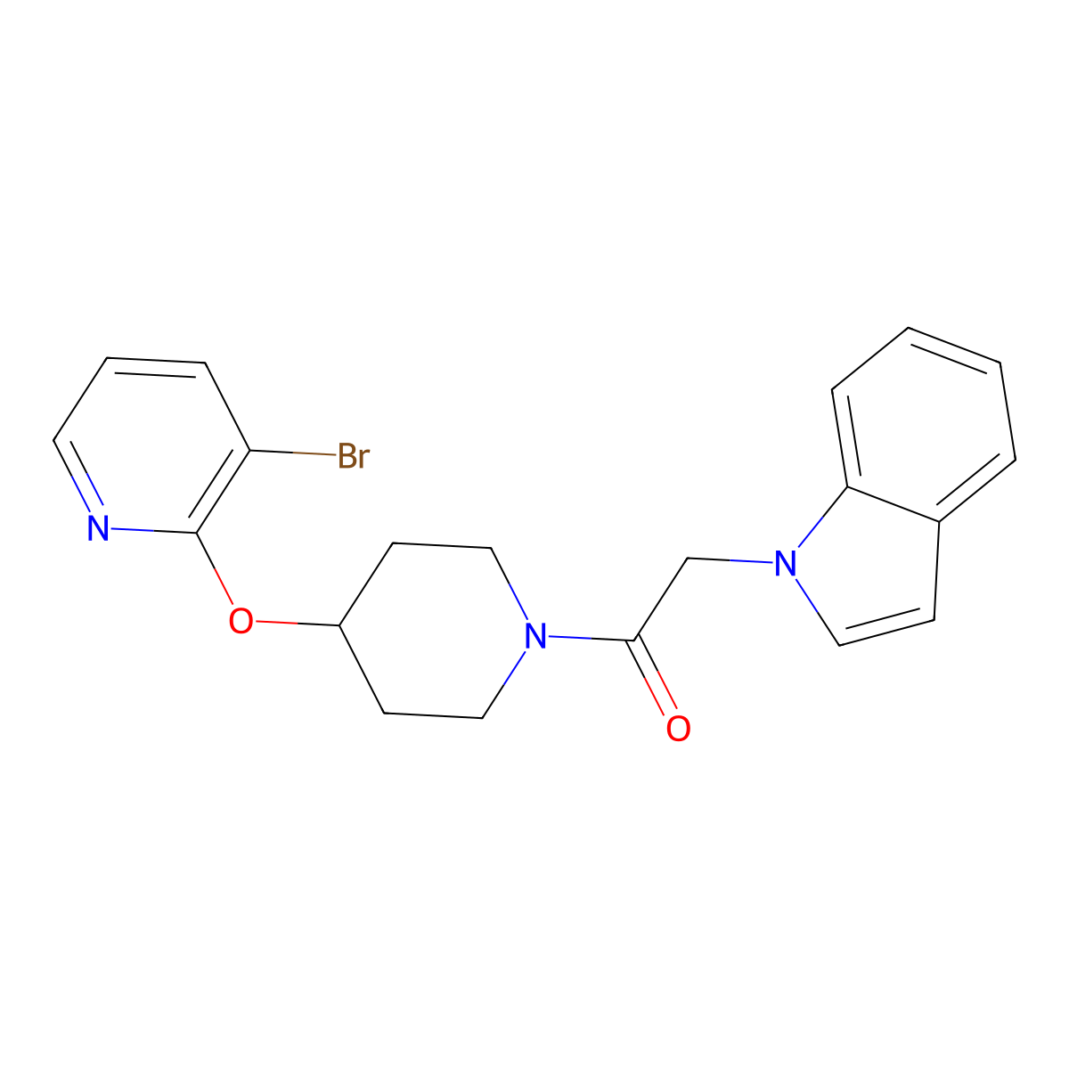1-(4-((3-bromopyridin-2-yl)oxy)piperidin-1-yl)-2-(1H-indol-1-yl)ethanone molecular structure, CAS 1448046-55-6