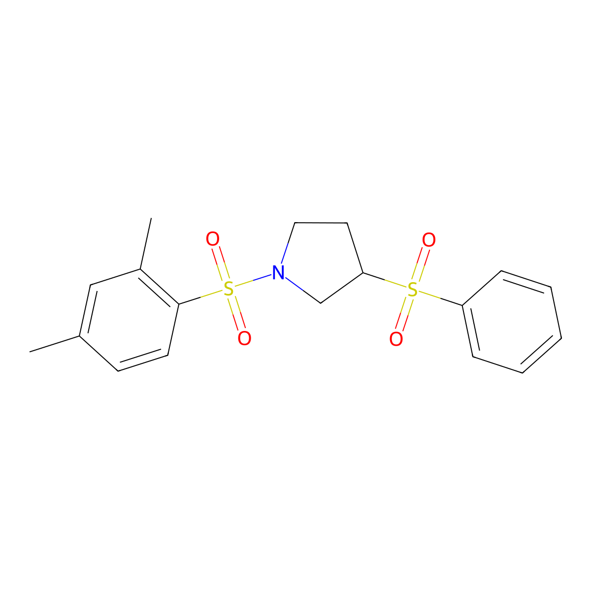 1-((2,4-Dimethylphenyl)sulfonyl)-3-(phenylsulfonyl)pyrrolidine molecular structure, CAS 1448046-56-7