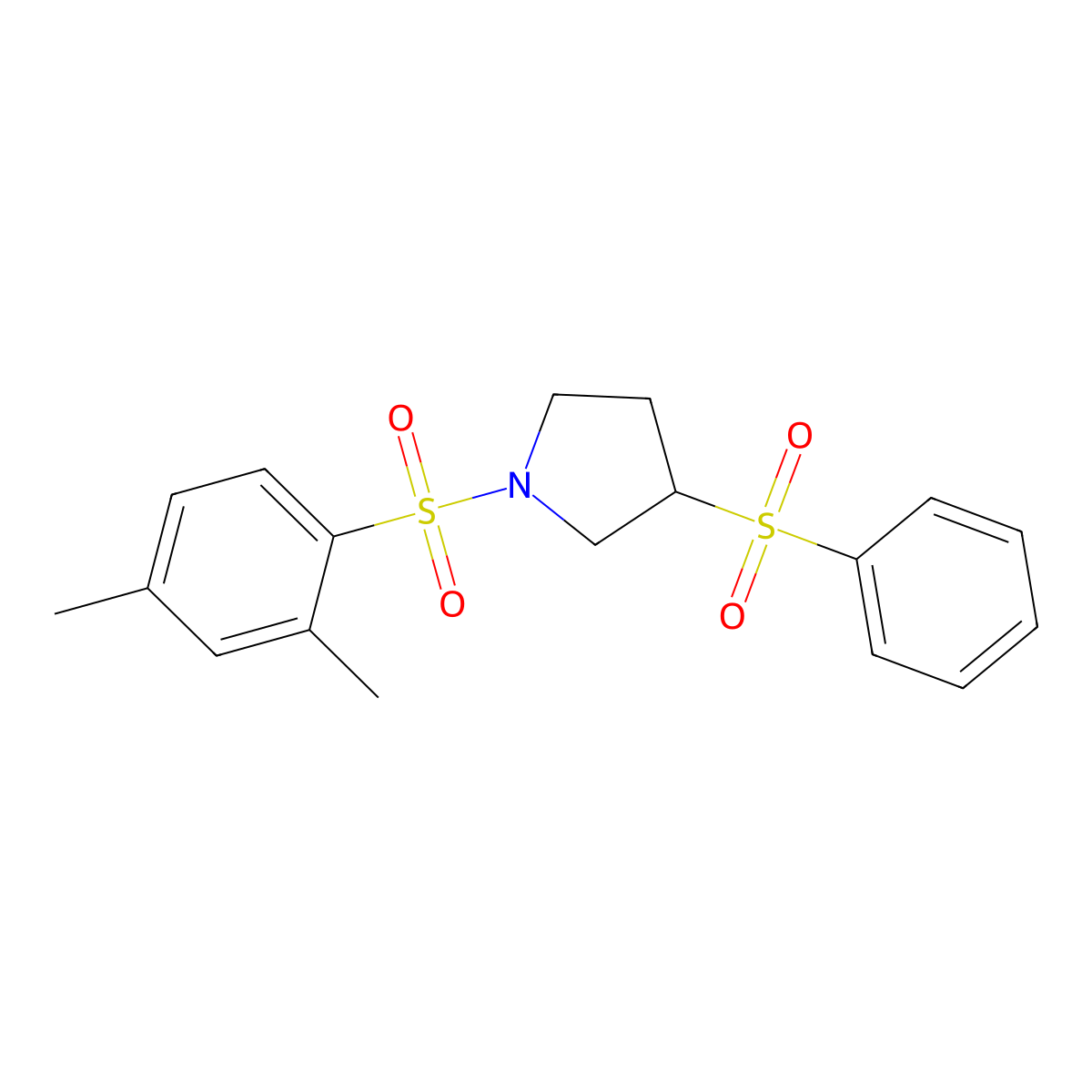 1-((2,4-Dimethylphenyl)sulfonyl)-3-(phenylsulfonyl)pyrrolidine molecular structure, CAS 1448046-56-7