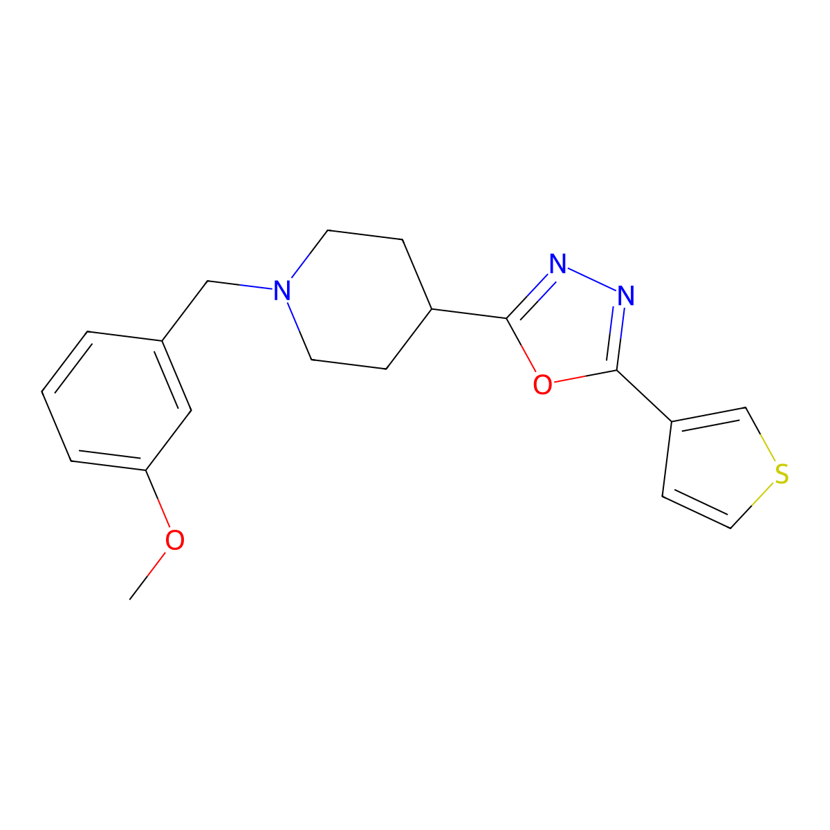 2-(1-(3-Methoxybenzyl)piperidin-4-yl)-5-(thiophen-3-yl)-1,3,4-oxadiazole molecular structure, CAS 1448046-57-8