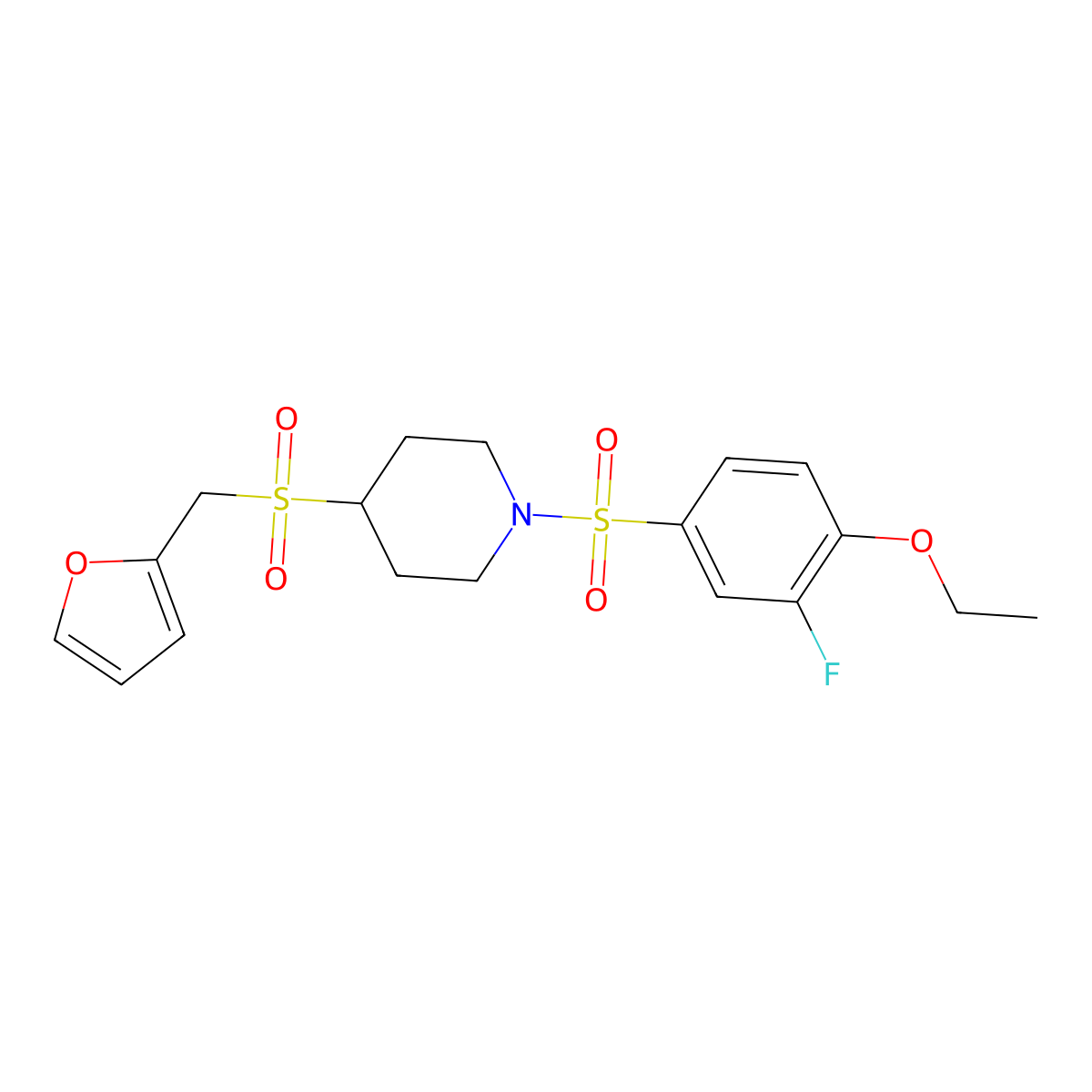 1-((4-Ethoxy-3-fluorophenyl)sulfonyl)-4-((furan-2-ylmethyl)sulfonyl)piperidine molecular structure, CAS 1448046-58-9