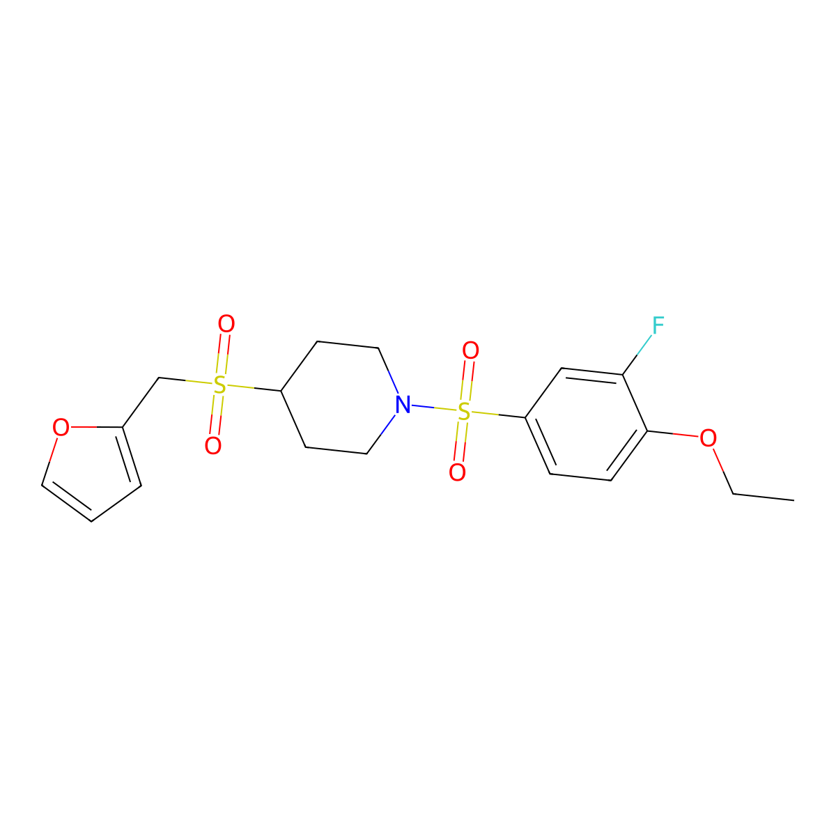 1-((4-Ethoxy-3-fluorophenyl)sulfonyl)-4-((furan-2-ylmethyl)sulfonyl)piperidine molecular structure, CAS 1448046-58-9