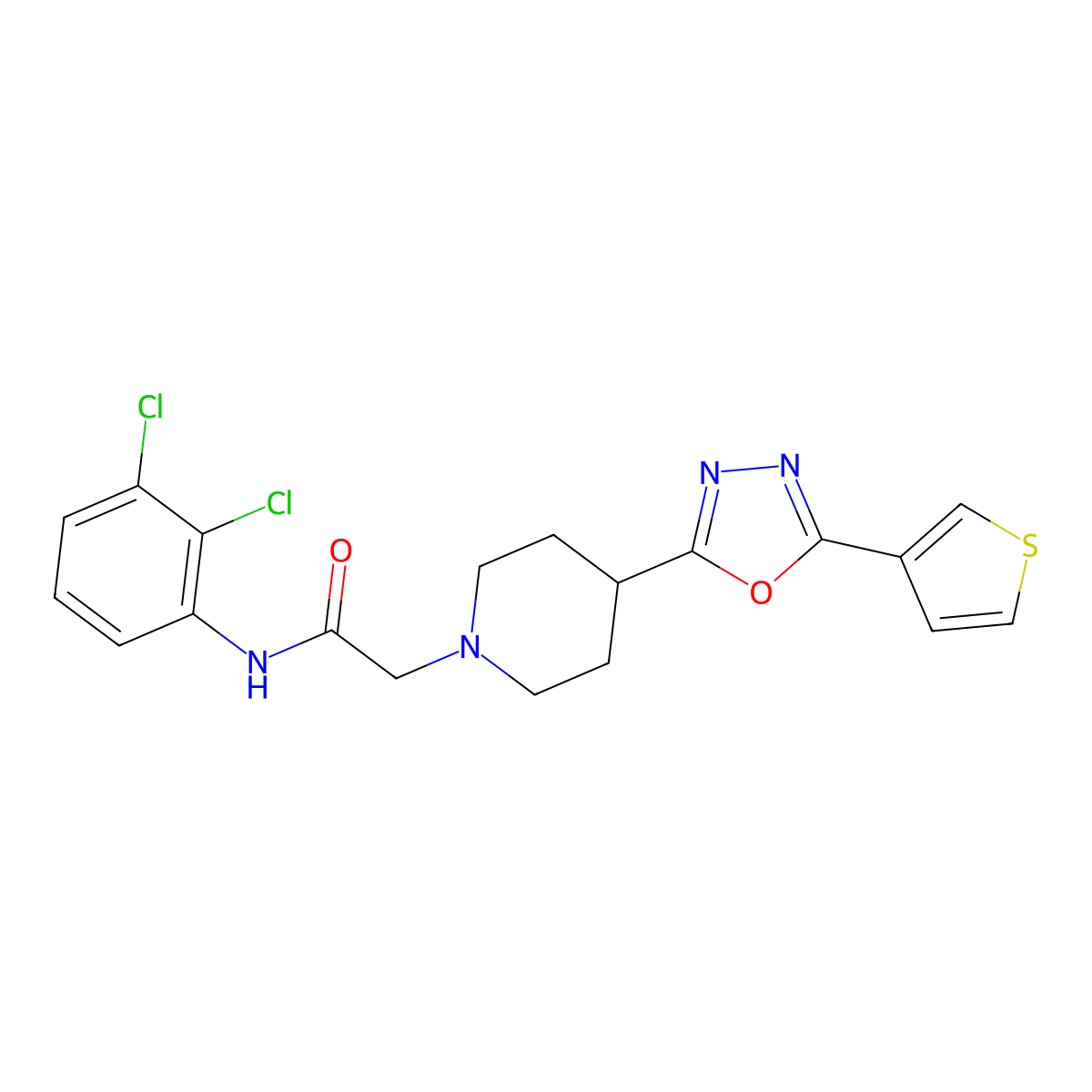 N-(2,3-Dichlorophenyl)-2-{4-[5-(thiophen-3-YL)-1,3,4-oxadiazol-2-YL]piperidin-1-YL}acetamide molecular structure, CAS 1448046-60-3