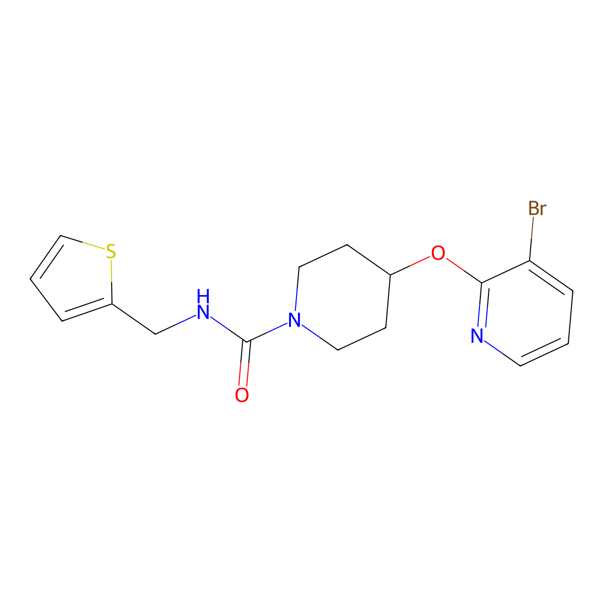 4-((3-bromopyridin-2-yl)oxy)-N-(thiophen-2-ylmethyl)piperidine-1-carboxamide molecular structure, CAS 1448046-66-9