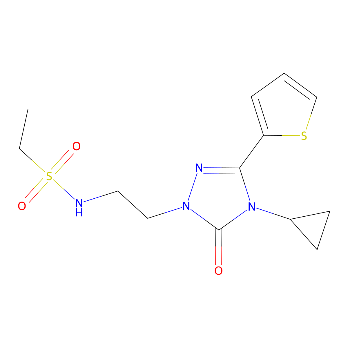 N-(2-(4-cyclopropyl-5-oxo-3-(thiophen-2-yl)-4,5-dihydro-1H-1,2,4-triazol-1-yl)ethyl)ethanesulfonamide molecular structure, CAS 1448046-67-0