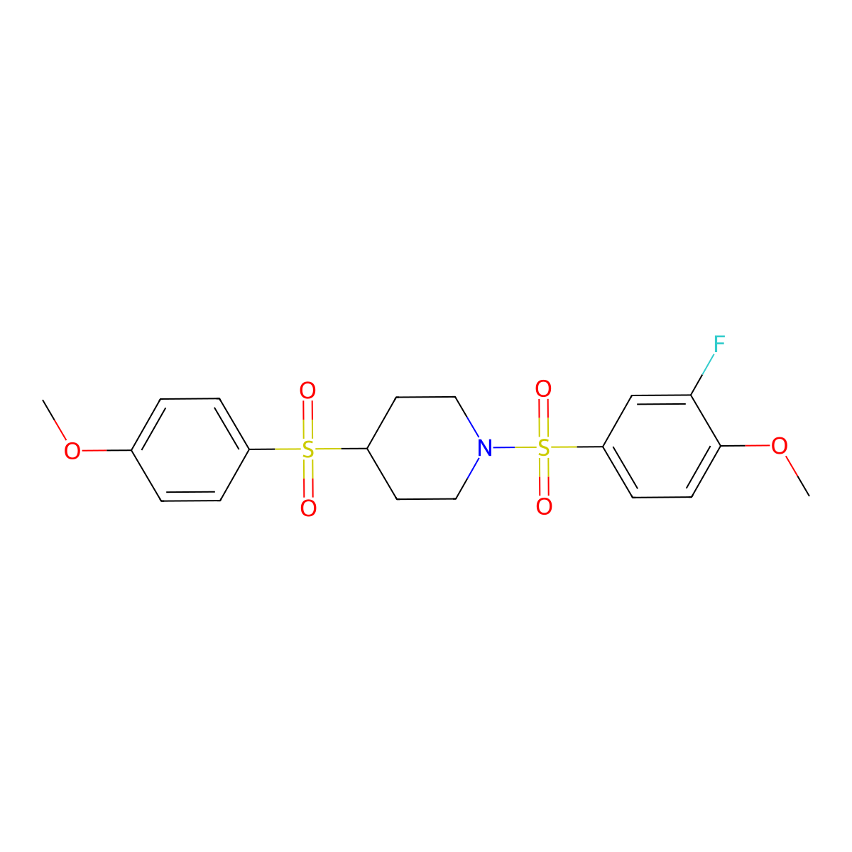 1-((3-Fluoro-4-methoxyphenyl)sulfonyl)-4-((4-methoxyphenyl)sulfonyl)piperidine molecular structure, CAS 1448046-68-1