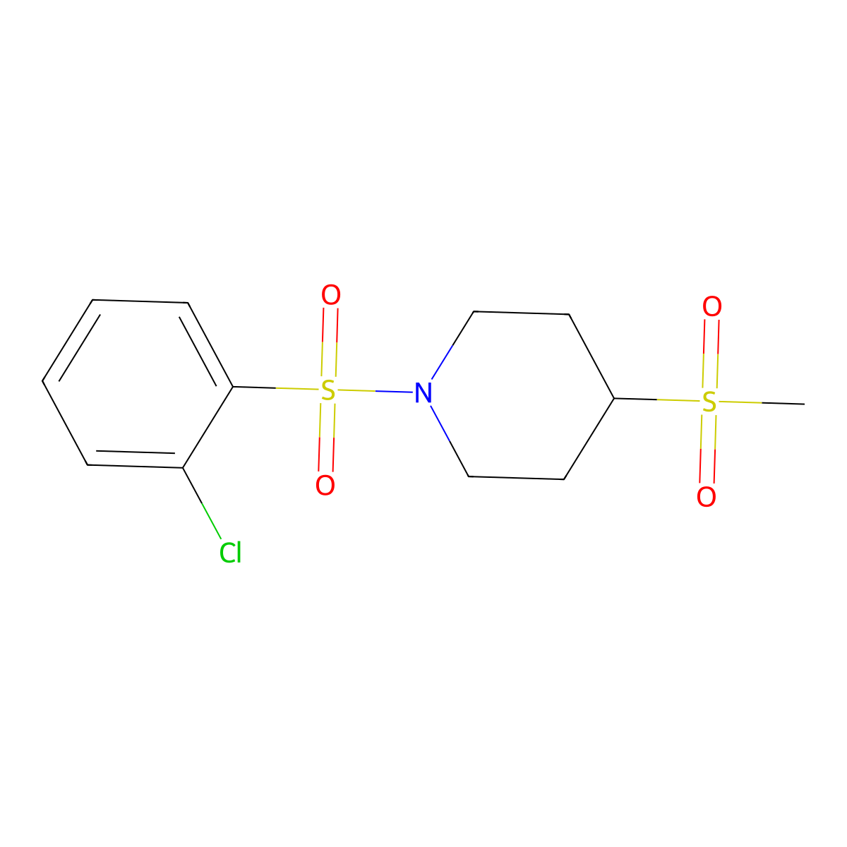 1-((2-Chlorophenyl)sulfonyl)-4-(methylsulfonyl)piperidine molecular structure, CAS 1448046-69-2