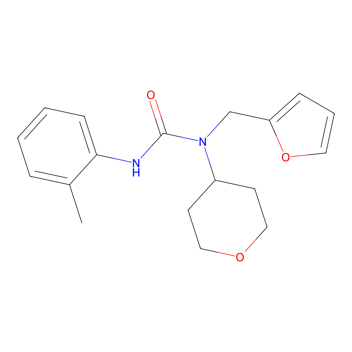 1-(furan-2-ylmethyl)-1-(tetrahydro-2H-pyran-4-yl)-3-(o-tolyl)urea molecular structure, CAS 1448046-77-2