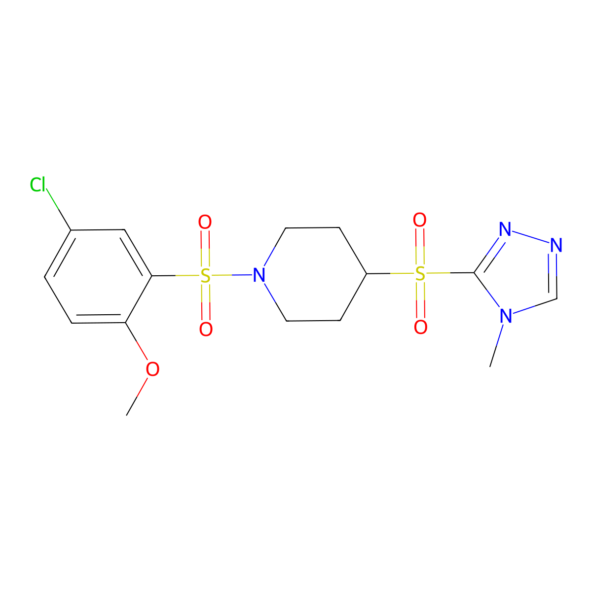1-((5-chloro-2-methoxyphenyl)sulfonyl)-4-((4-methyl-4H-1,2,4-triazol-3-yl)sulfonyl)piperidine molecular structure, CAS 1448046-78-3