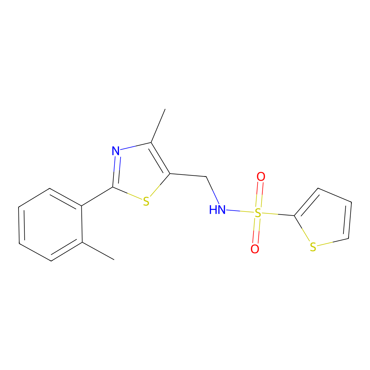 N-((4-methyl-2-(o-tolyl)thiazol-5-yl)methyl)thiophene-2-sulfonamide molecular structure, CAS 1448046-81-8