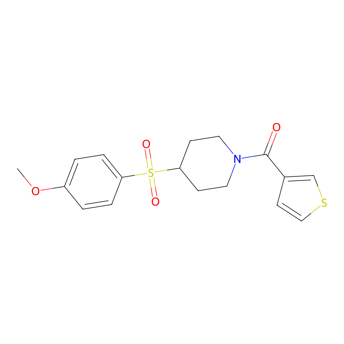(4-((4-Methoxyphenyl)sulfonyl)piperidin-1-yl)(thiophen-3-yl)methanone molecular structure, CAS 1448046-82-9