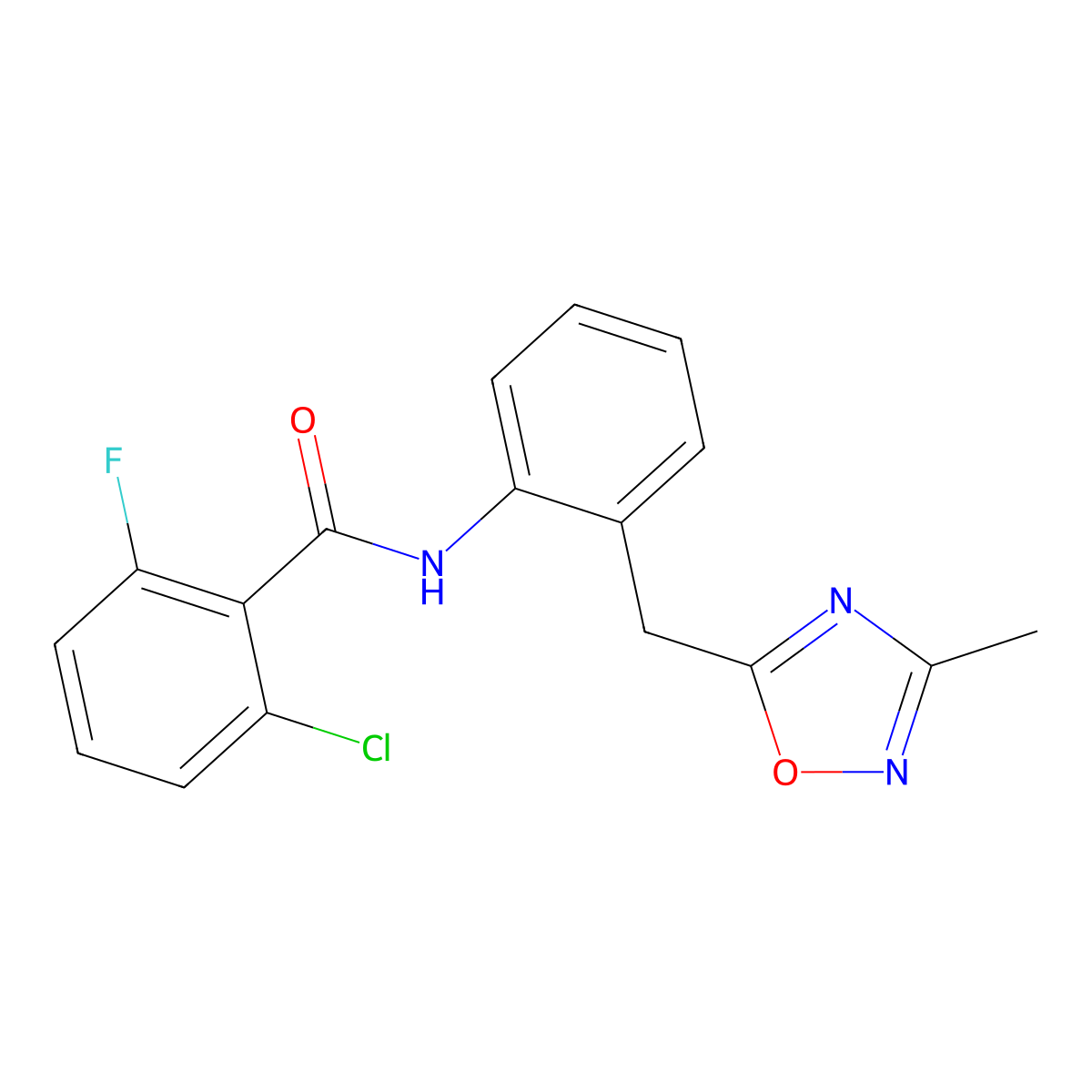 2-chloro-6-fluoro-N-(2-((3-methyl-1,2,4-oxadiazol-5-yl)methyl)phenyl)benzamide molecular structure, CAS 1448046-87-4