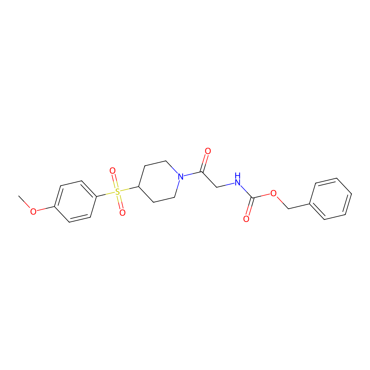 Benzyl (2-(4-((4-methoxyphenyl)sulfonyl)piperidin-1-yl)-2-oxoethyl)carbamate molecular structure, CAS 1448046-89-6