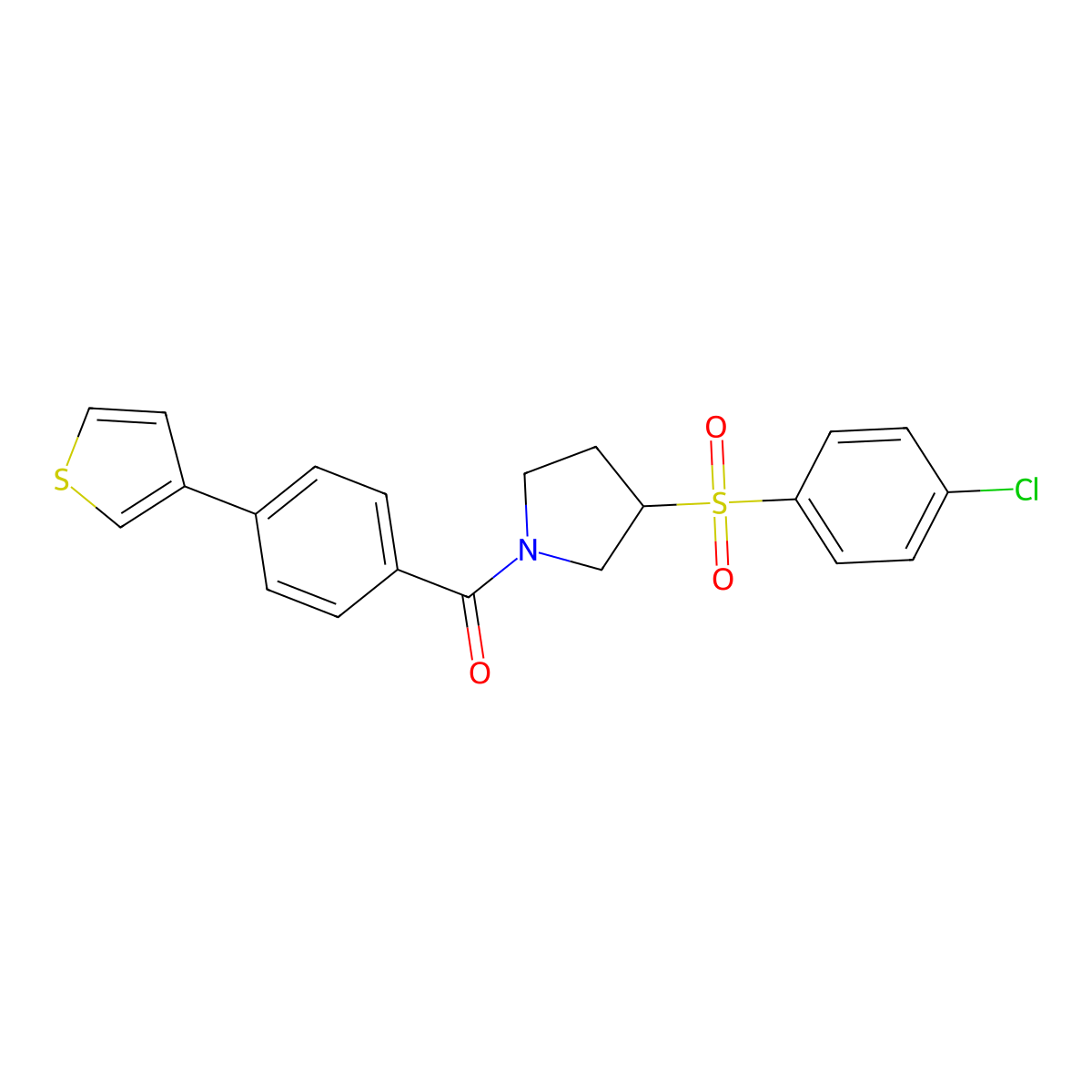 (3-((4-Chlorophenyl)sulfonyl)pyrrolidin-1-yl)(4-(thiophen-3-yl)phenyl)methanone molecular structure, CAS 1448046-91-0