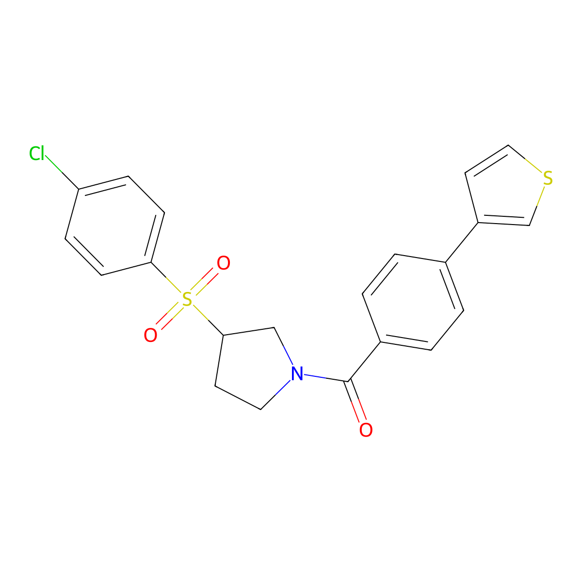 (3-((4-Chlorophenyl)sulfonyl)pyrrolidin-1-yl)(4-(thiophen-3-yl)phenyl)methanone molecular structure, CAS 1448046-91-0
