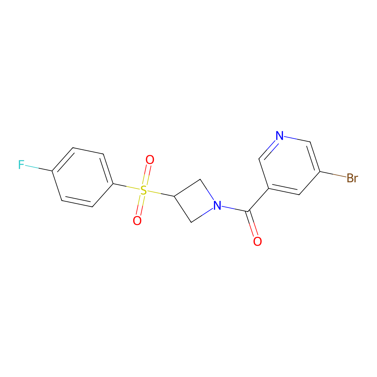 (5-Bromopyridin-3-yl)(3-((4-fluorophenyl)sulfonyl)azetidin-1-yl)methanone molecular structure, CAS 1448046-94-3