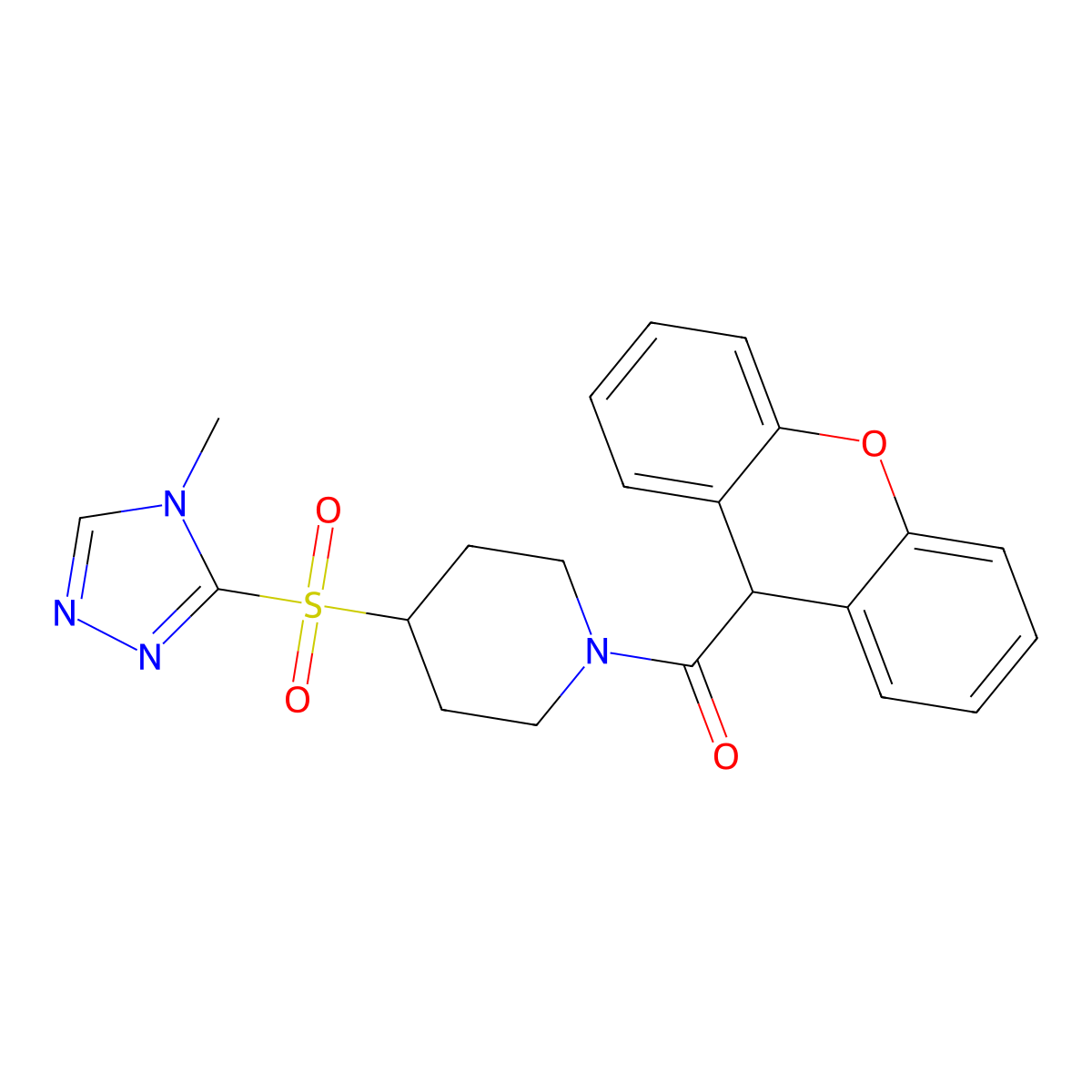 (4-((4-methyl-4H-1,2,4-triazol-3-yl)sulfonyl)piperidin-1-yl)(9H-xanthen-9-yl)methanone molecular structure, CAS 1448046-98-7